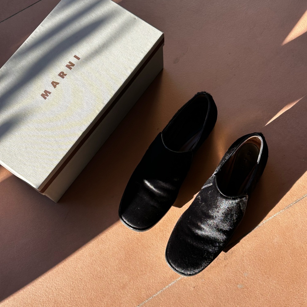 Marni Black Velvet Slip-On Loafers